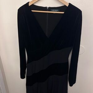 Ralph Lauren Black Velvet & Knit Long Sleeve Wrap Dress